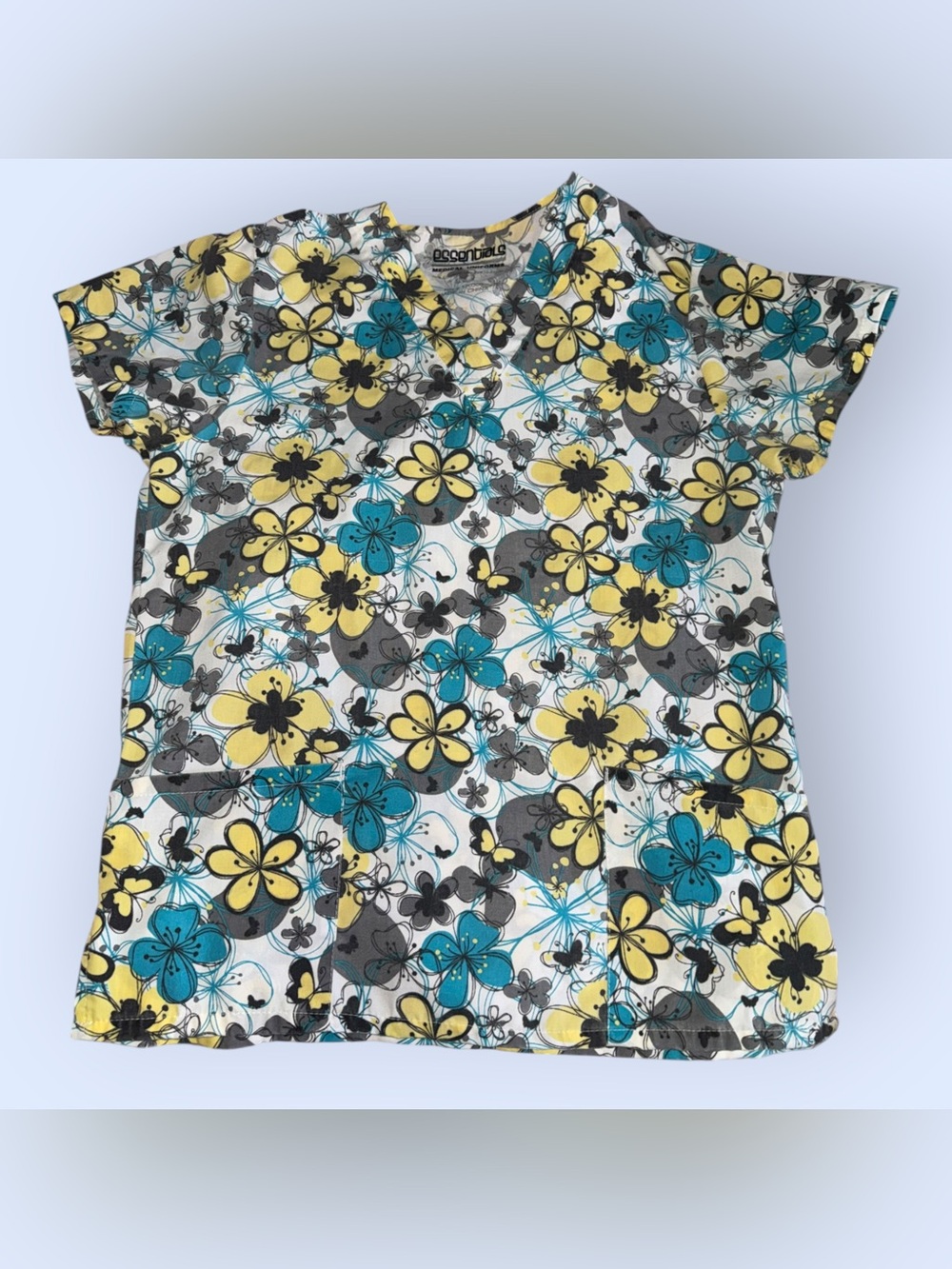 Essentials Floral V-Neck Scrub Top